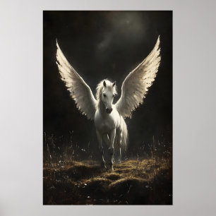 Póster Pegasus blanco impreso, estampados de academia osc