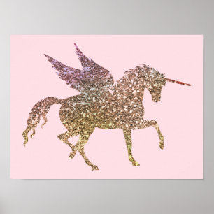 Póster Pegasus Caballo Unicornio Brillante Purpurina Dora
