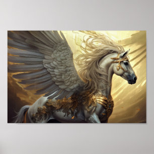 Póster Pegasus, el caballo alado en los goldos y grises