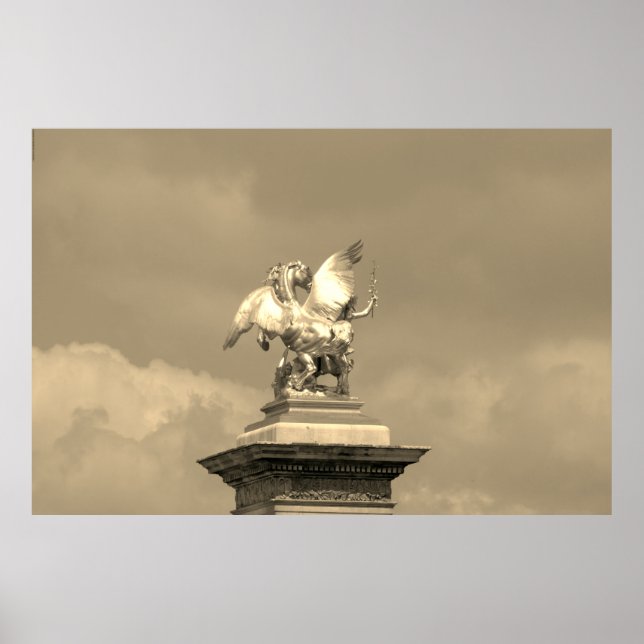 Póster Pegasus - Estatua de bronce París - Emmanuel Frémi (Frente)