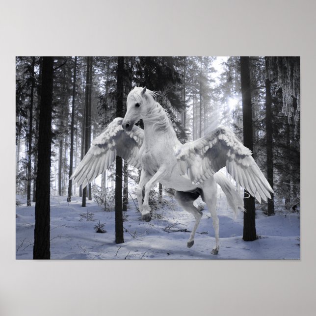 Póster Pegasus Wingying Horse Forest Snow Poster (Frente)