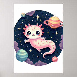 Póster Pegatina de Axolotl Cósmico Ambiente Galáctico
