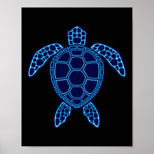 Póster Pegatina de diseño de tortuga azul neón de lava ma