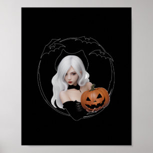 Póster Pegatina de festivales de chica de Halloween