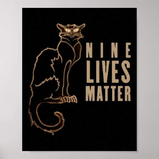 Póster Pegatina de gato negro de nueve vidas (Frente)
