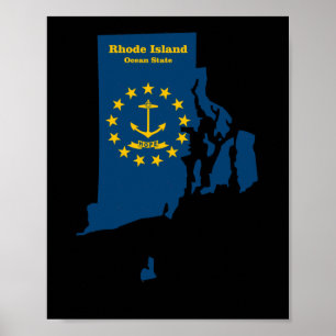 Póster Pegatina de la bandera del mapa de la isla Rhode
