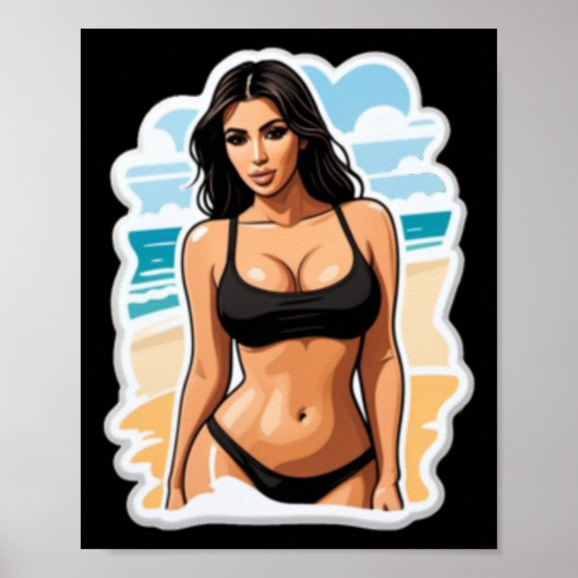 Póster Pegatina de la playa Kim Kardashian (Frente)