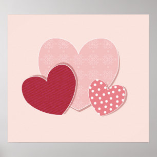 Póster Pegatina de papel de los corazones rosados