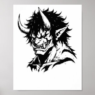Póster Pegatina de retrato de esquema japonés Oni Yokai