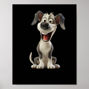 Póster Pegatina de Smiley Dog (fondo negro)