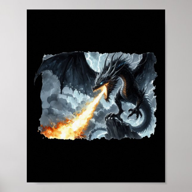 Póster Pegatina Dragón Negro (Frente)