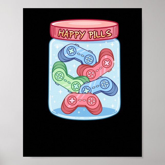 Póster Pegatina Gamer Happy Pills (Frente)