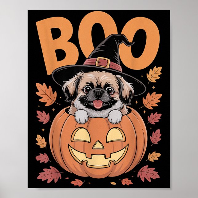 Póster Peke Costume On Pumpkin Halloween Pekingese  (Frente)