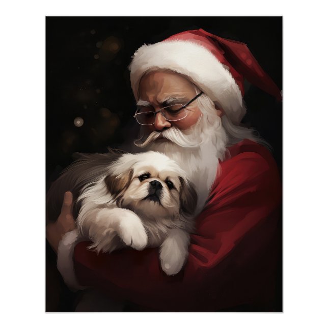 Póster Pekinés Con Papá Noel Navideño (Anverso)