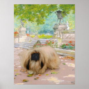 Póster Pekinés miel en entorno floral