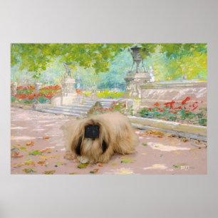 Póster Pekinés miel en entorno floral
