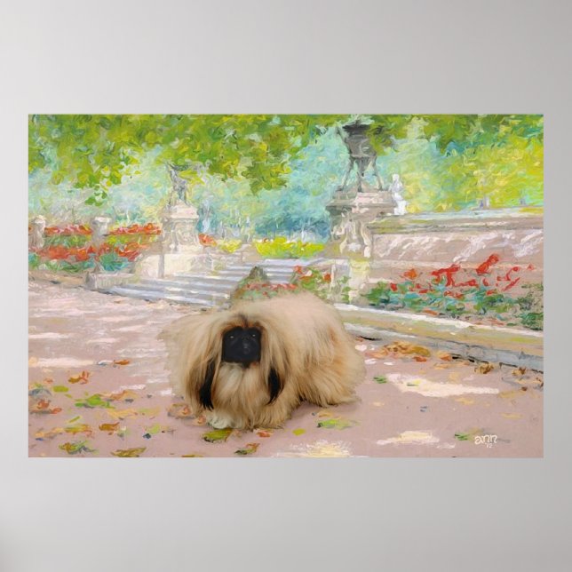 Póster Pekinés miel en entorno floral (Frente)