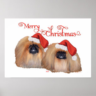 Póster Pekingese Feliz Navidad