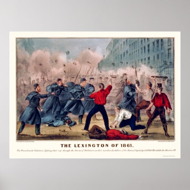 Póster Pelea callejera de voluntarios en Baltimore 1861 (Frente)