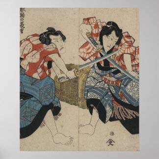Póster Pelea de espadas de Samurai hacia 1825