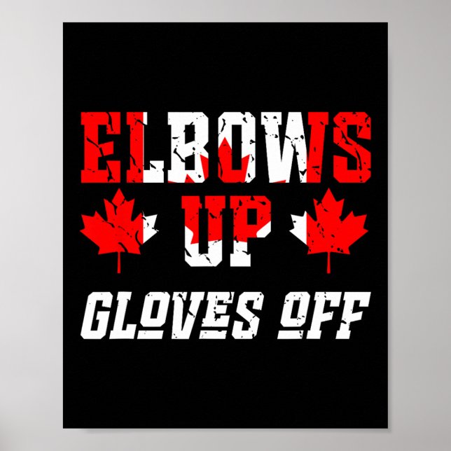 Póster Pelea de Hockey con Bandera Canadiense Codos Arrib (Frente)