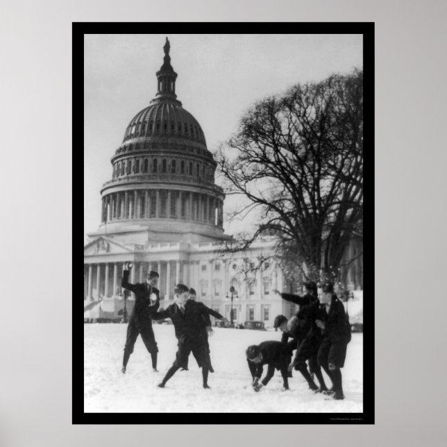Póster Pelea de nieve en la capital Washington, DC 1925 (Frente)