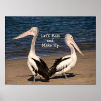 Pelícanos en la playa, besemos y maquillemos