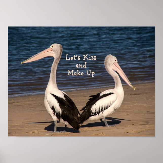 Póster Pelícanos en la playa, besemos y maquillemos (Frente)