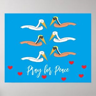 Póster Pelícanos rezando por la paz: