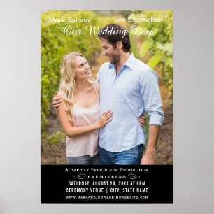 Póster Película única de invitación a foto de Boda negro