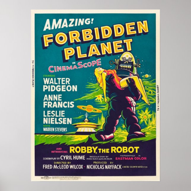 Póster Película vintage del planeta prohibido 1956 (Frente)