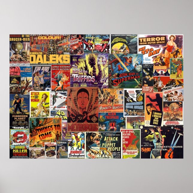 Póster Películas de ciencia ficción vintage collage (Frente)