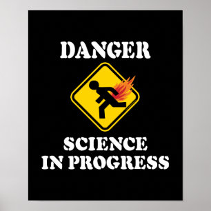 Póster Peligro Ciencia en Progreso - Humor de Fartos Flam