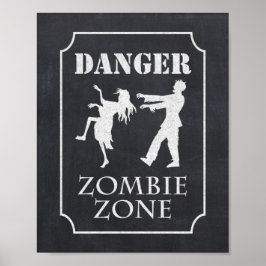 Póster Peligro Zombie Zone Halloween Party Chalkboard Rót