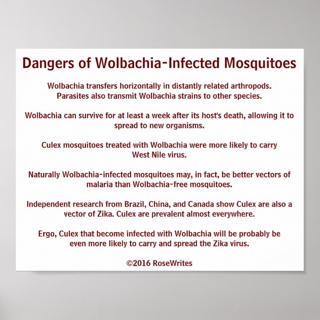 Póster Peligros de los mosquitos Wolbachia por RoseWrites (Frente)