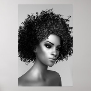 Póster Pelo Afro Renderizado en 3D
