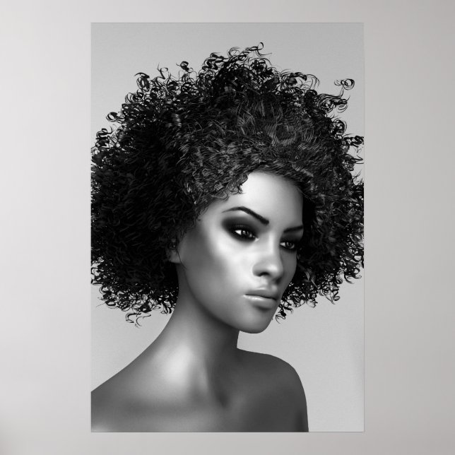 Póster Pelo Afro Renderizado en 3D (Frente)