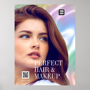 Póster PELO PERFECTO Y MAKEUP Chica Hair Salon Logo QR Co