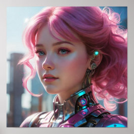 Póster Pelo rosa y detalles robóticos