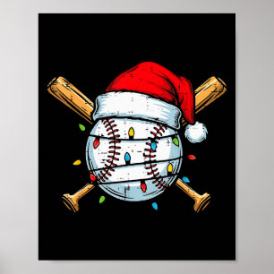 Póster Pelota de béisbol de Navidad Sombrero de Santa Dep