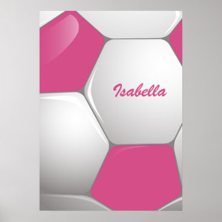 Póster Pelota de fútbol de personalizable rosa y blanca