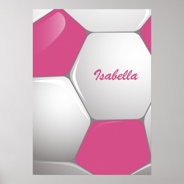 Póster Pelota de fútbol de personalizable rosa y blanca (Frente)