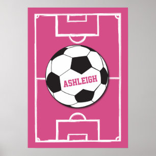 Póster Pelota de fútbol personalizada y rosa de campo