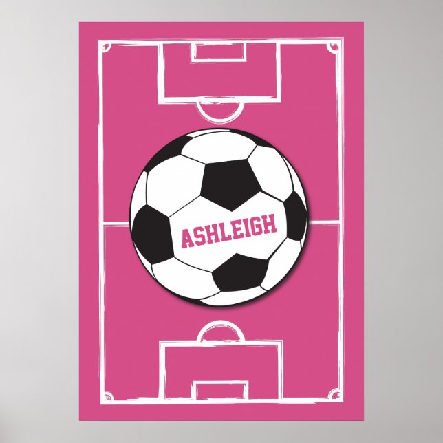Póster Pelota de fútbol personalizada y rosa de campo (Frente)