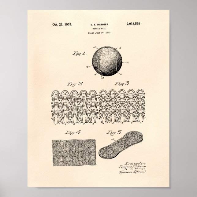 Póster Pelota de tenis de 1935 Patent Art Old Peper (Frente)