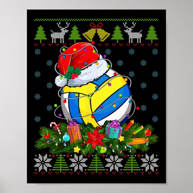 Póster Pelota de voleibol con Navidades de Santa Hat ilum (Frente)