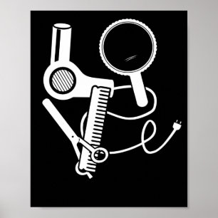 Póster Peluquería Amo Secador de pelo Tijeras Pincel de b
