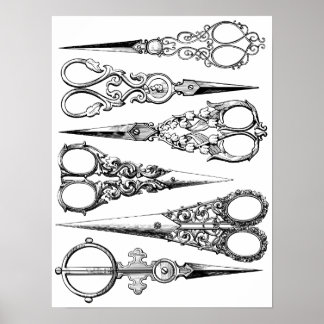 Póster Peluquería victoriana tijeras elegante