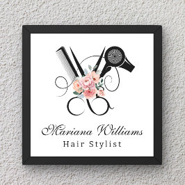 Póster peluquero floral Scissors salón de belleza elegant