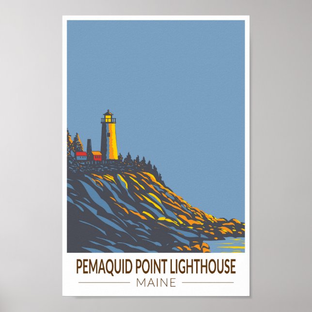 Póster Pemaquid Point Lighthouse Maine Travel Art Vintage (Frente)